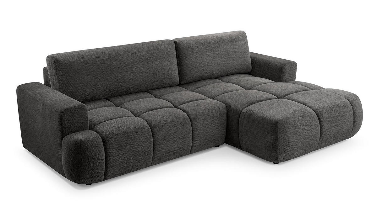 ECKSOFA VASTO Grau Geflochtener Stoff mit Schlaffunktion - Grau, Holz (261/152cm) - MASSENO