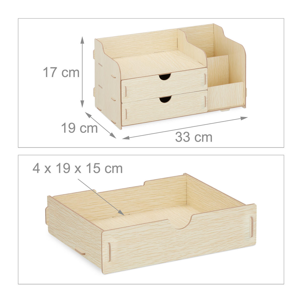 SCHREIBTISCH-ORGANIZER - Hellbraun, Holzwerkstoff (19/33/17cm) - Relaxdays