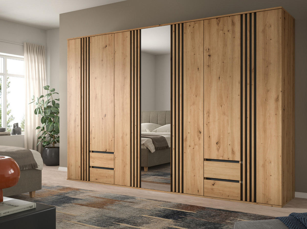 KLEIDERSCHRANK Eiche Artisan, grau 120 x 192 cm 3-türig, Drehtürenschrank mit Spiegel - Anthrazit/Eiche Artisan, Holzwerkstoff (120/192/56cm) - Inn.Furn