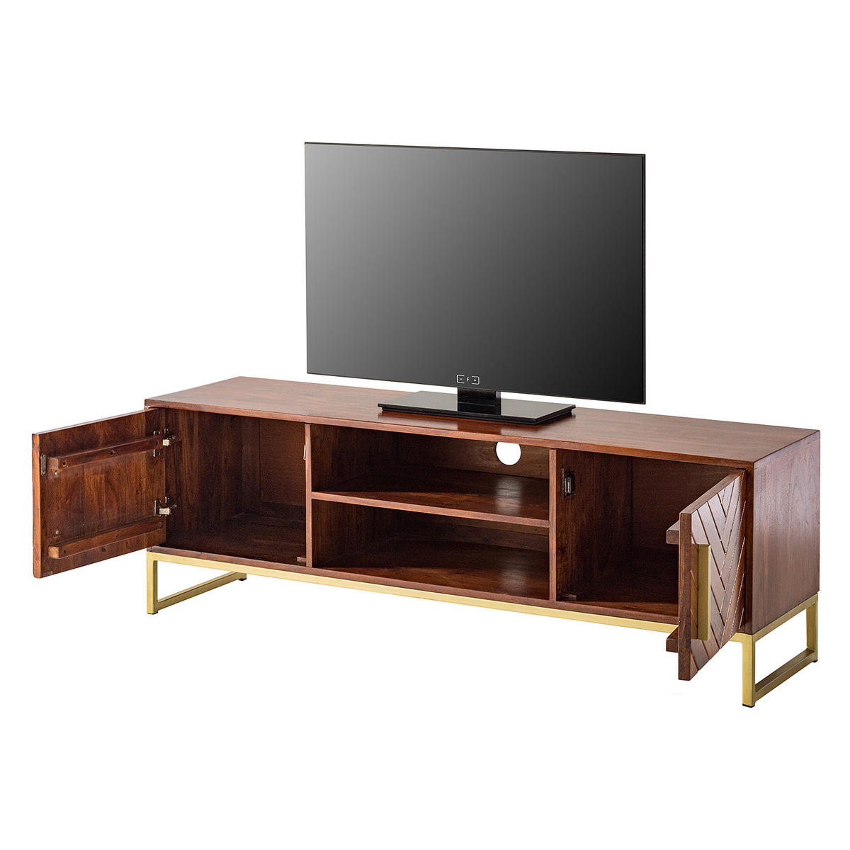 TV-LOWBOARD - Akazie massiv / Eisen - Goldfarben/Akaziefarben, Holz (150/50/39cm) - home24