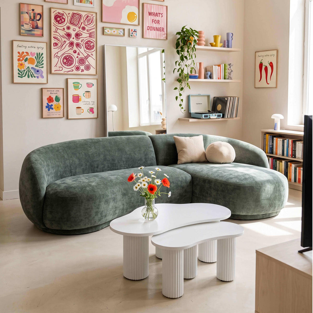 RECHTECKSOFA LINKS Harper 3er-Set, Grün - Grün, Holz/Textil (277/120cm) - Oviala