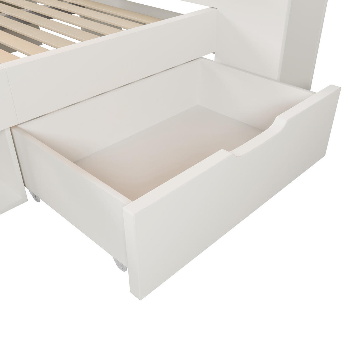 STAURAUMBETT 90/200 cm DE-00787, in Weiß, Schubladen und Bettbank - Weiß, Holz (90/200cm) - ComfortXL