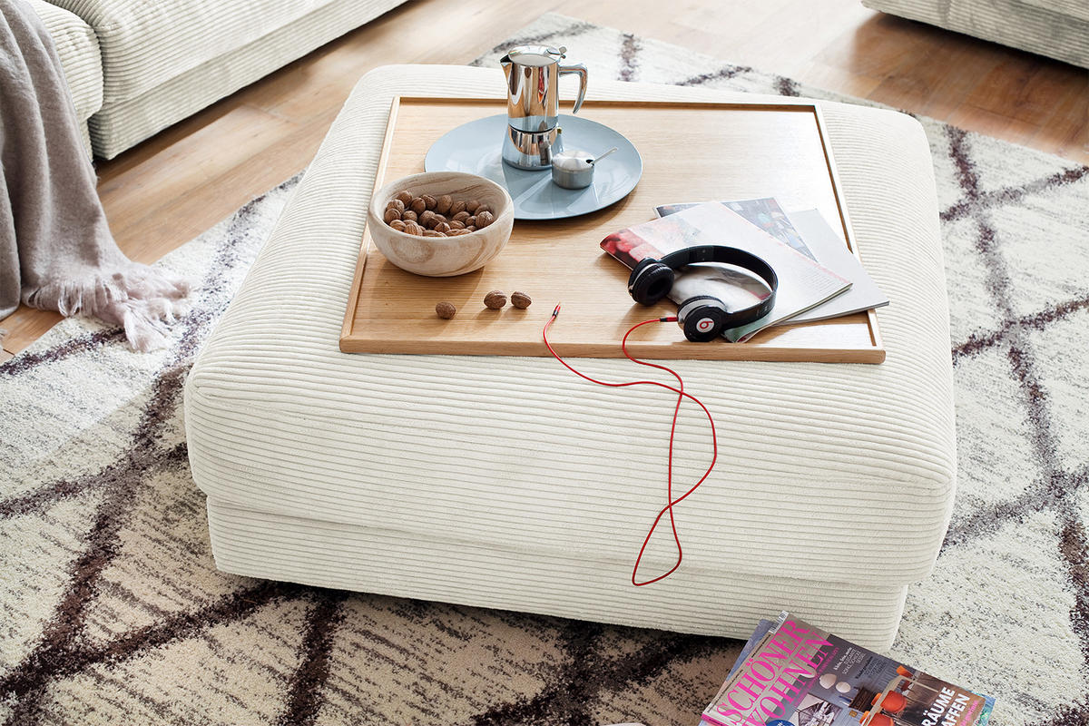 BIG HOCKER MADELINE Cremeweiß Cord - Creme, Textil (120/43/120cm) - KAWOLA