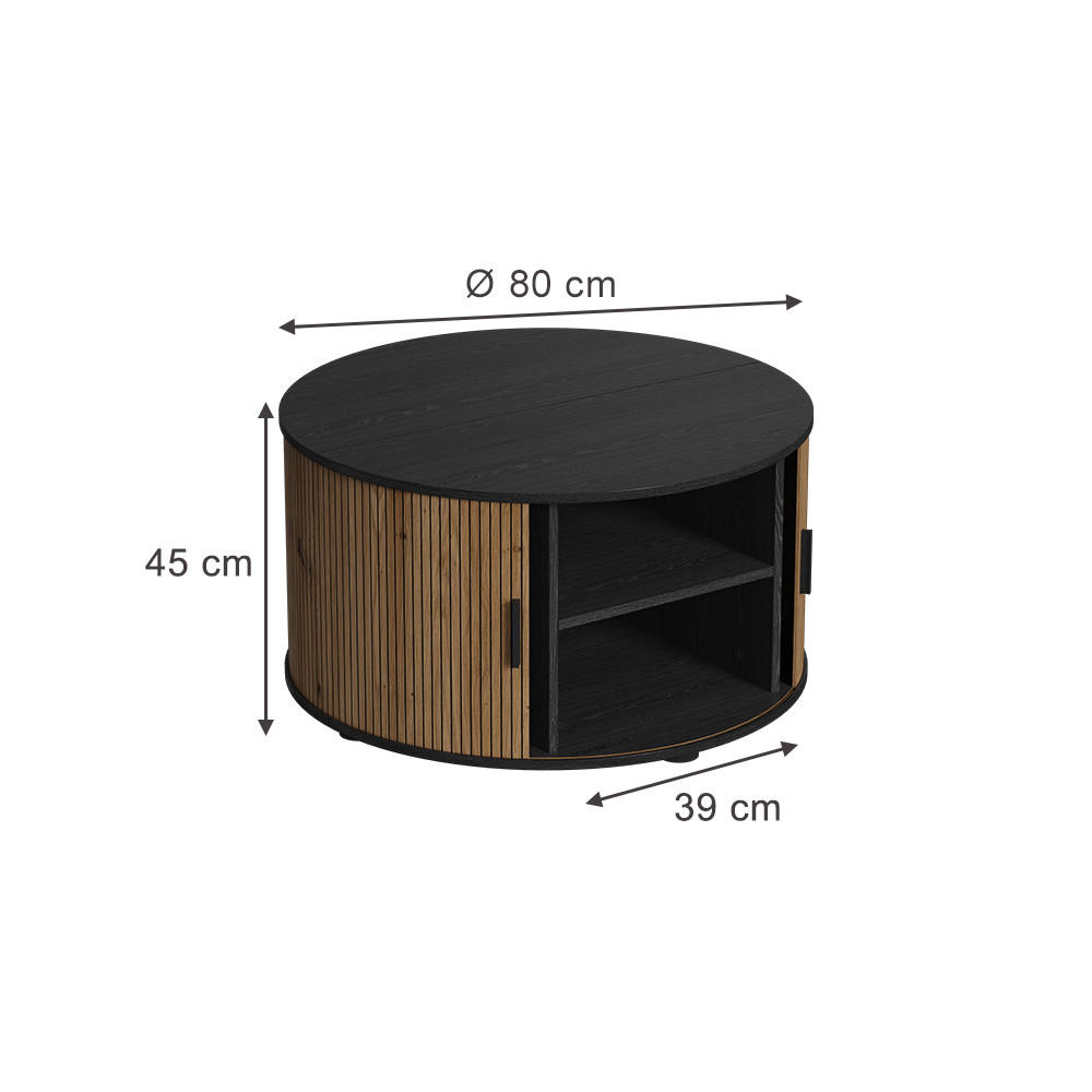 COUCHTISCH Selva Eiche/Schwarz 80 x 80 cm mit Schiebetür - Eichefarben, Holzwerkstoff (80/80/45cm) - Vicco