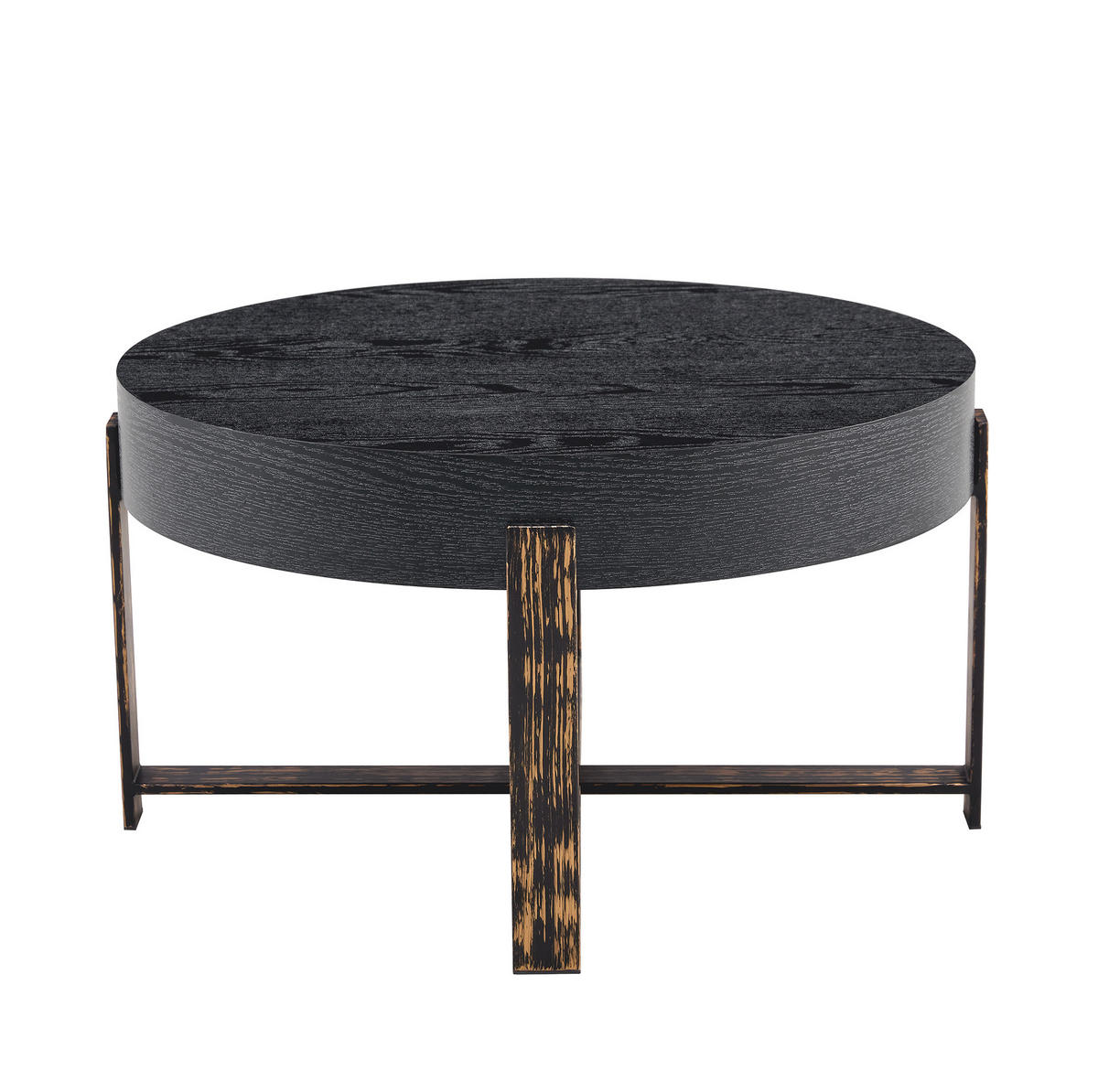 BEISTELLTISCH 68/39 cm in Schwarz mit Kreuzgestell in Holzoptik - Schwarz, Holzwerkstoff (68/68/39cm) - BEAOK