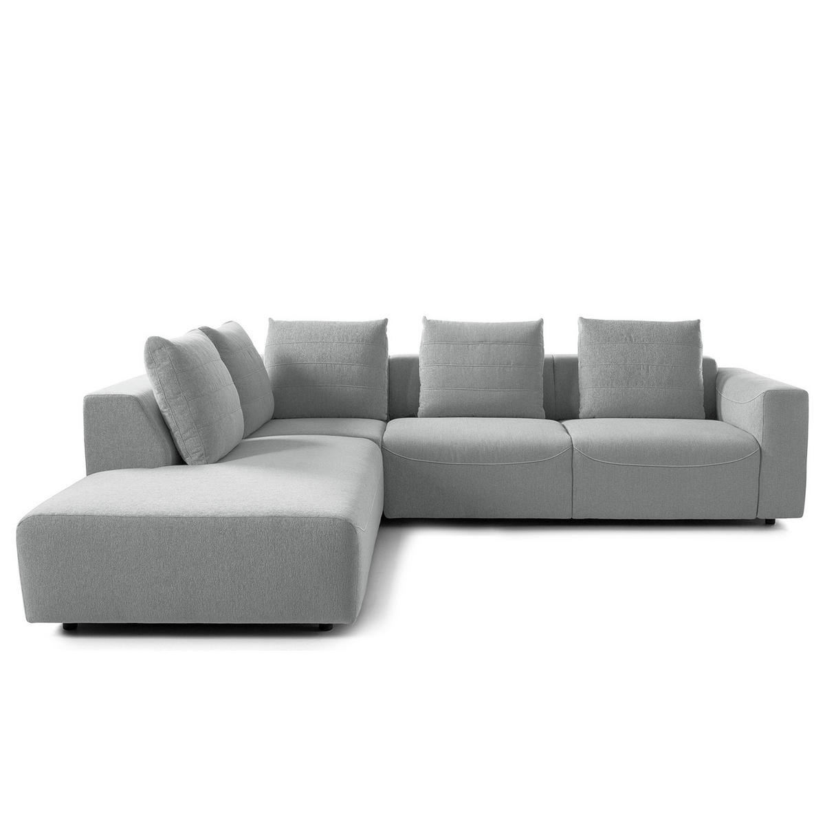 ECKSOFA mit Ottomane - Webstoff - Hellgrau/Schwarz, Kunststoff/Textil (283/237cm) - home24