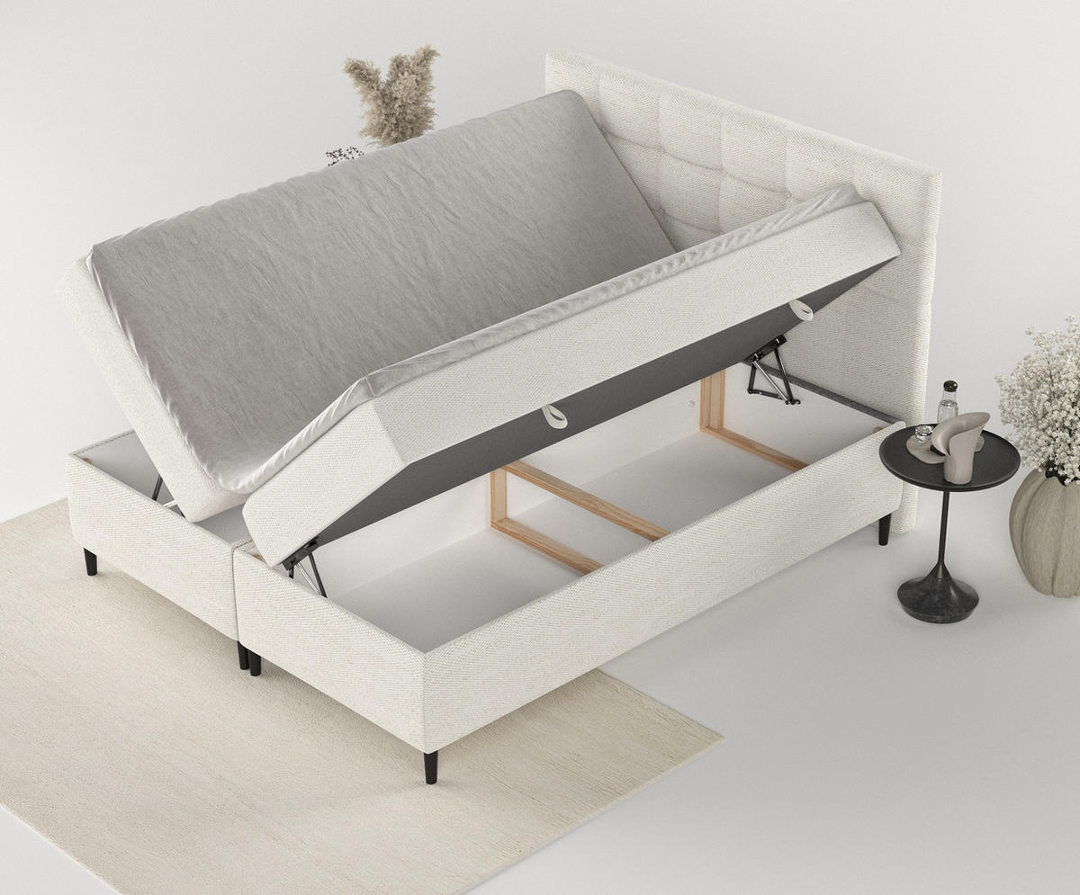 BOXBETT Urbaneo Creme 180/200 cm mit Taschenmatratze und Topper - Creme/Schwarz, Holz/Holzwerkstoff (180/200cm) - Maison de Reve