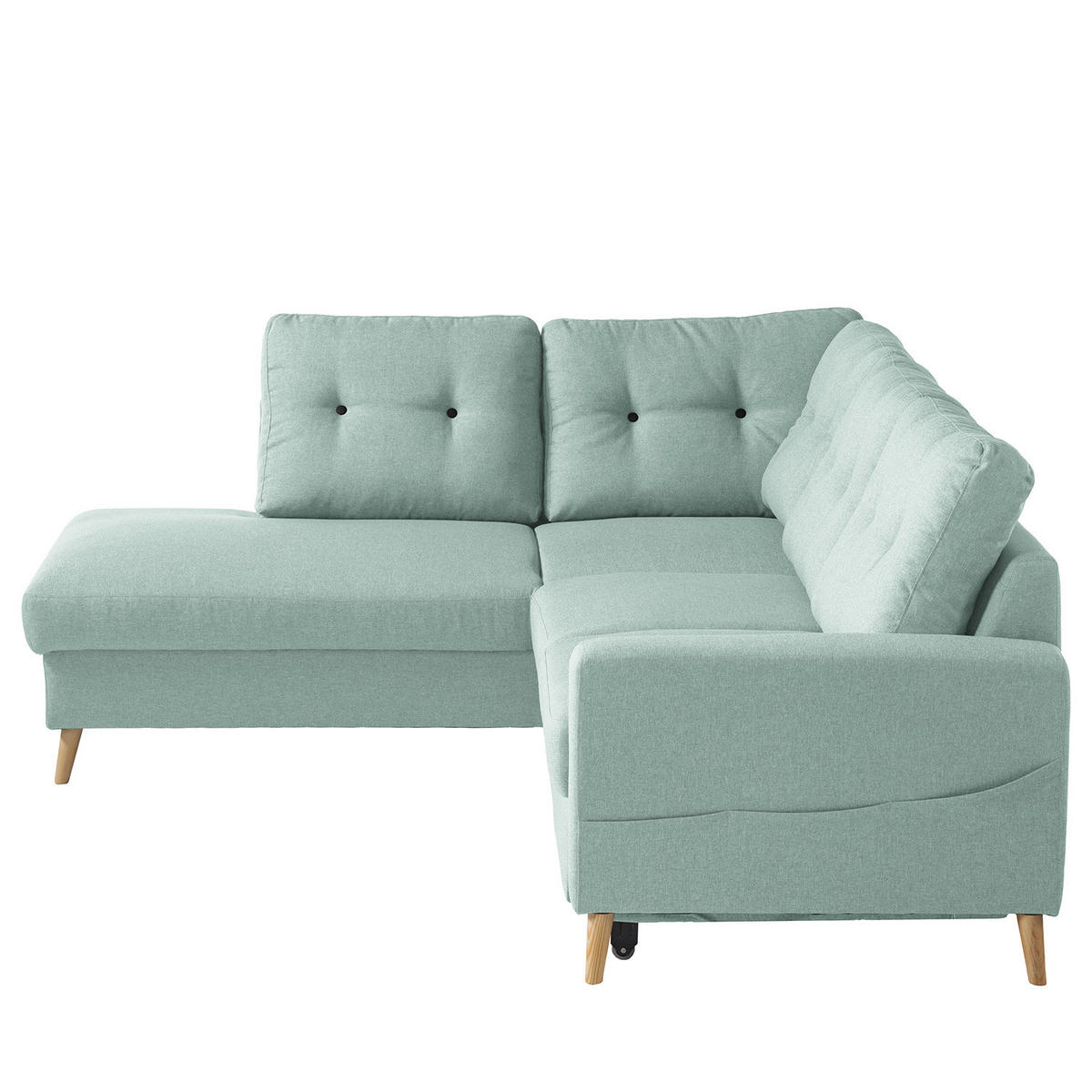 ECKSOFA mit Ottomane - Webstoff - Hellbraun/Mintgrün, Holz/Textil (230/200cm) - home24