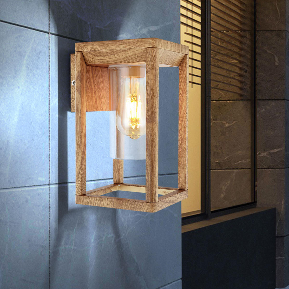 AUSSEN-WANDLEUCHTE Aluminium Holzoptik Braun - Braun, Metall (15/27/16.5cm) - Globo Lighting