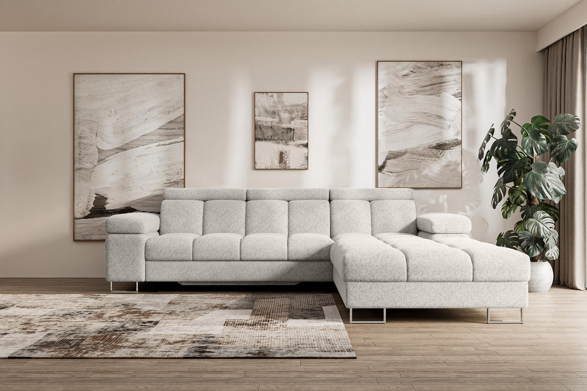ECKSOFA mit Schlaffunktion Ottomane Rechts COMA L 271x203x79 Hellgrau Tissu - Hellgrau, Holzwerkstoff/Textil (203/271cm) - ALTDECOR