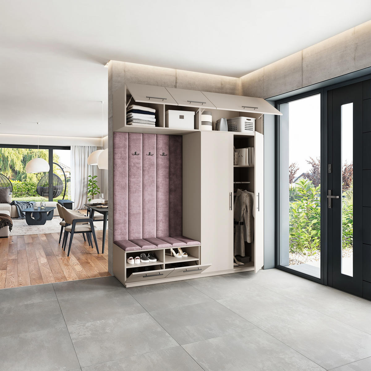 GARDEROBENSCHRANK REMA 200/240/60 cm Modern Garderobe-Set Kaschmir - Kaschmir/Lila, Holzwerkstoff (200/240/60cm) - MASSENO