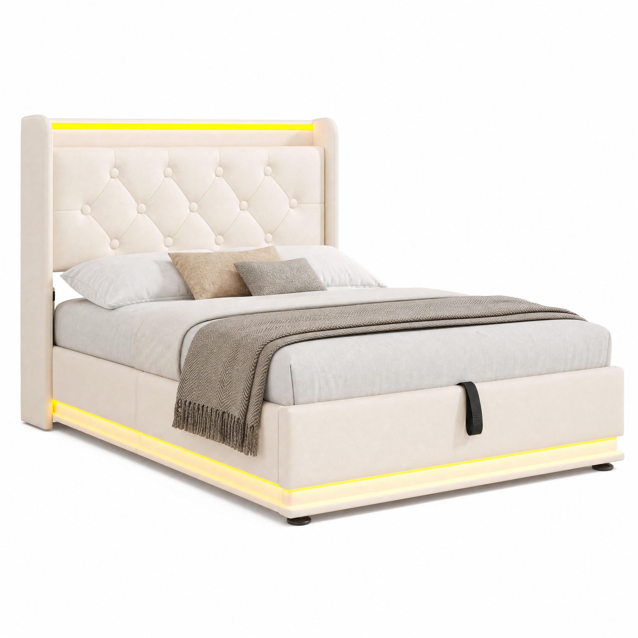 POLSTERBETT mit LED und Stauraum 90x200 cm PU Weiß mit Matratze - Weiß, Metall (90/200cm) - Meubliv