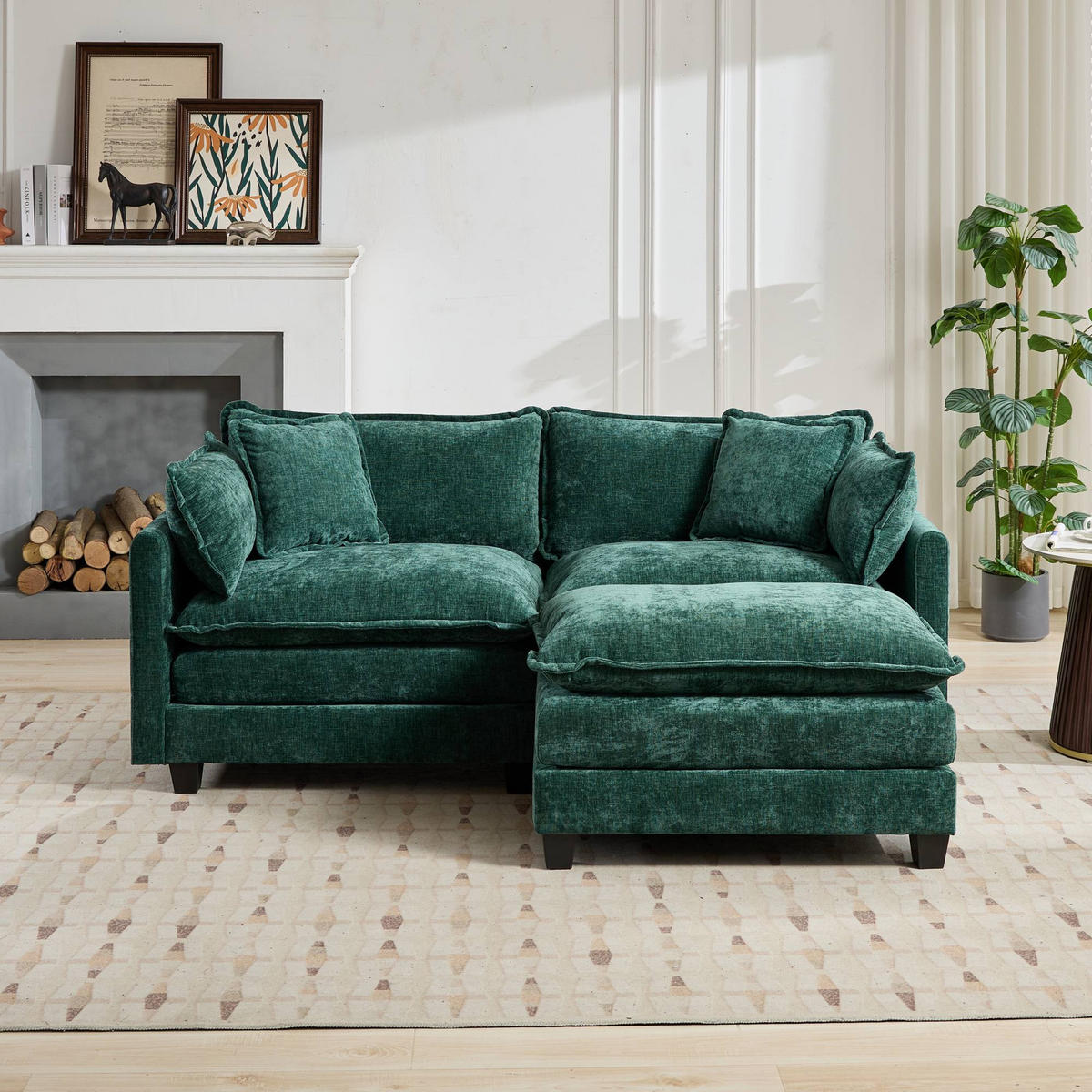 2-SITZER-SOFA aus Chenille mit modularem Design, grün - Grün, Textil (75/84/198cm)