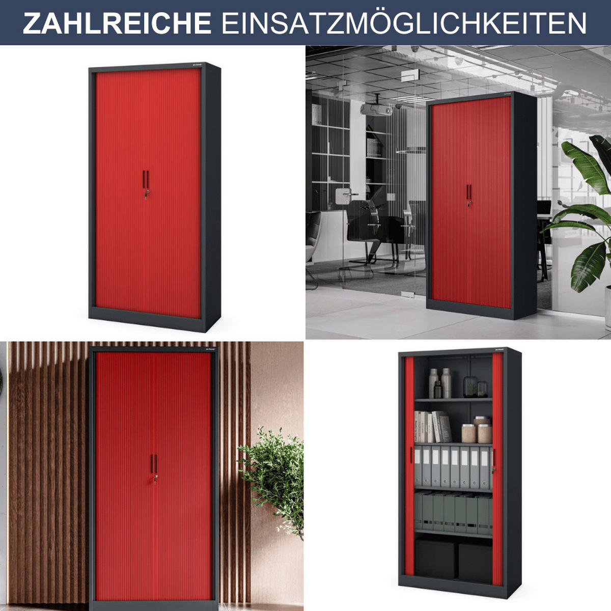 AKTENSCHRANK abschließbar KETI mit Rolladentüren 185x90x45cm Anthrazit-Rot - Anthrazit, Metall (90/185/45cm) - DELUKE