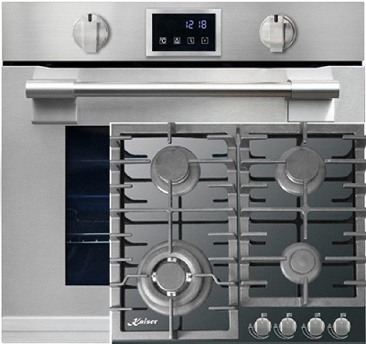 BACKOFEN-SET Einbau-Backofen 60 cm EH 6339+KCG 6383 Gaskochfeld 60 cm - Silberfarben, Metall (59.4/59.4/57.5cm) - Kaiser Küchengeräte