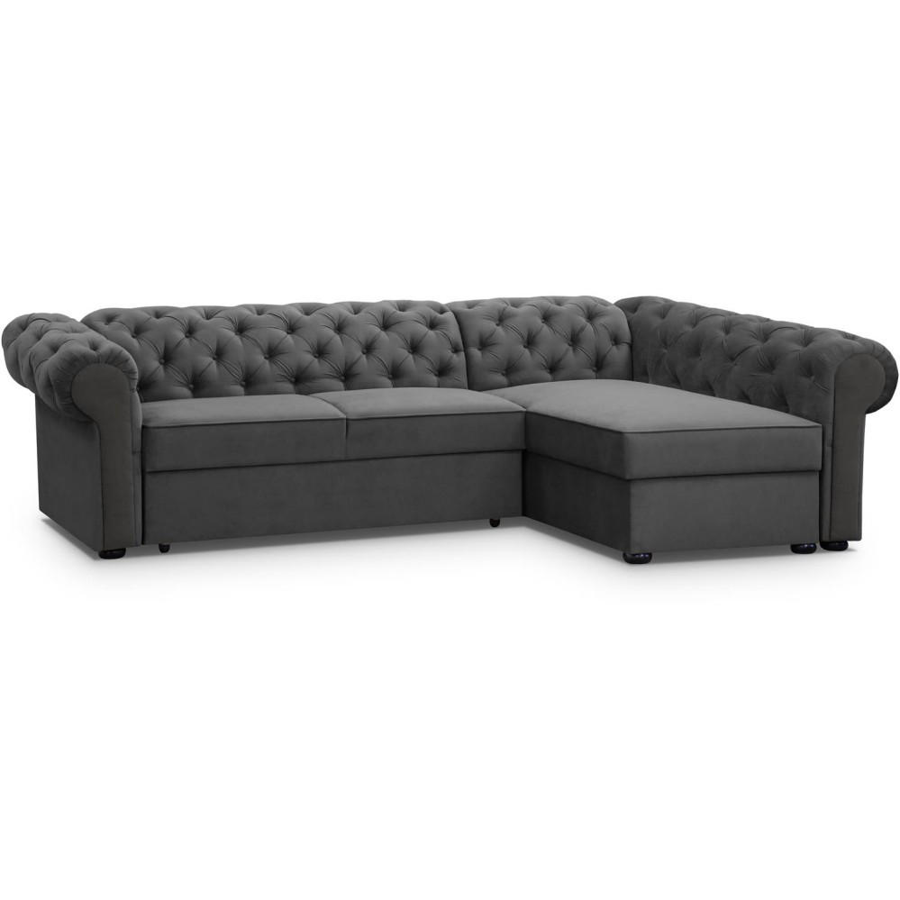 ECKSCHLAFSOFA Chester im Chesterfield-Stil, Grau, rechts - Schwarz/Grau, Textil (278/173cm) - Beautysofa