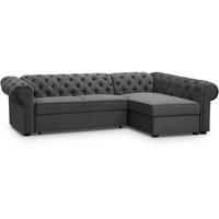 ECKSCHLAFSOFA Chester im Chesterfield-Stil, Grau, rechts - Schwarz/Grau, Textil (278/173cm) - Beautysofa