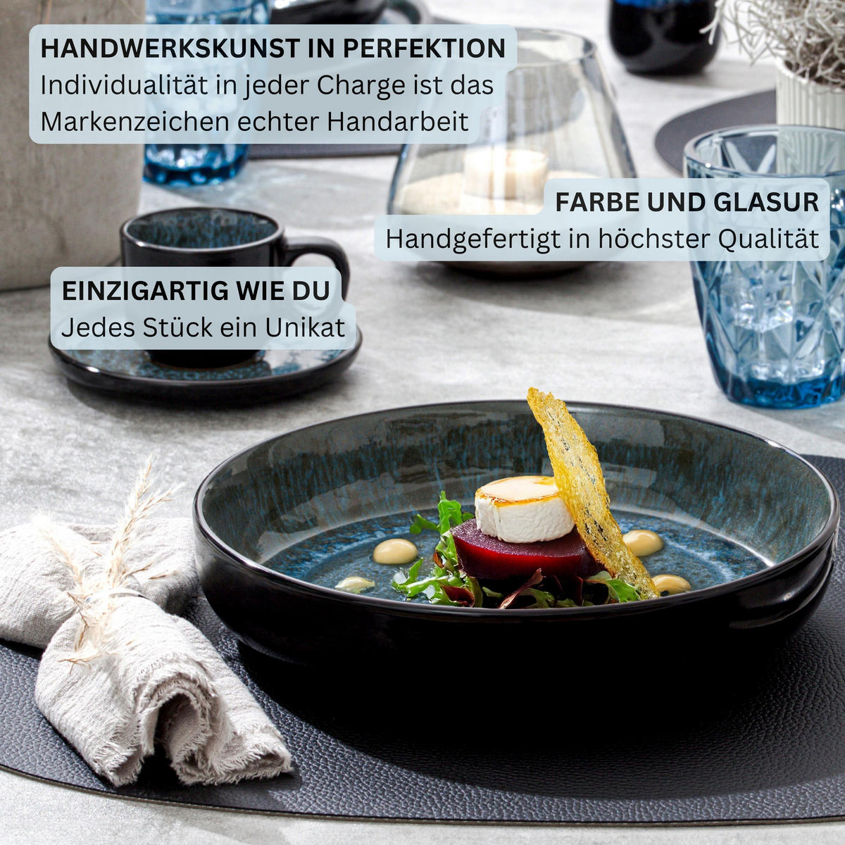 PASTASCHALEN MANILA - 6 teilig aus Steingut - Blau, Stein (22.2cm) - Sänger