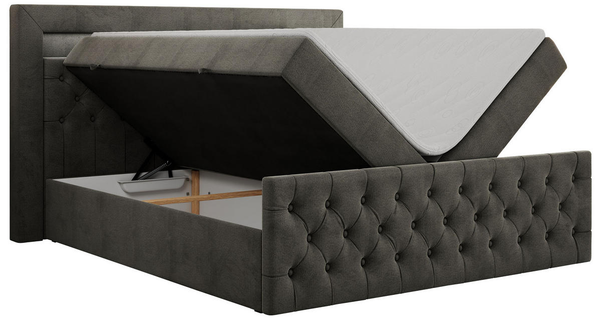 BOXBETT GOLD-9 LED 120/200 Dunkelgrau Velvet - H4 - Dunkelgrau, Holz/Textil (120/200cm) - MKS