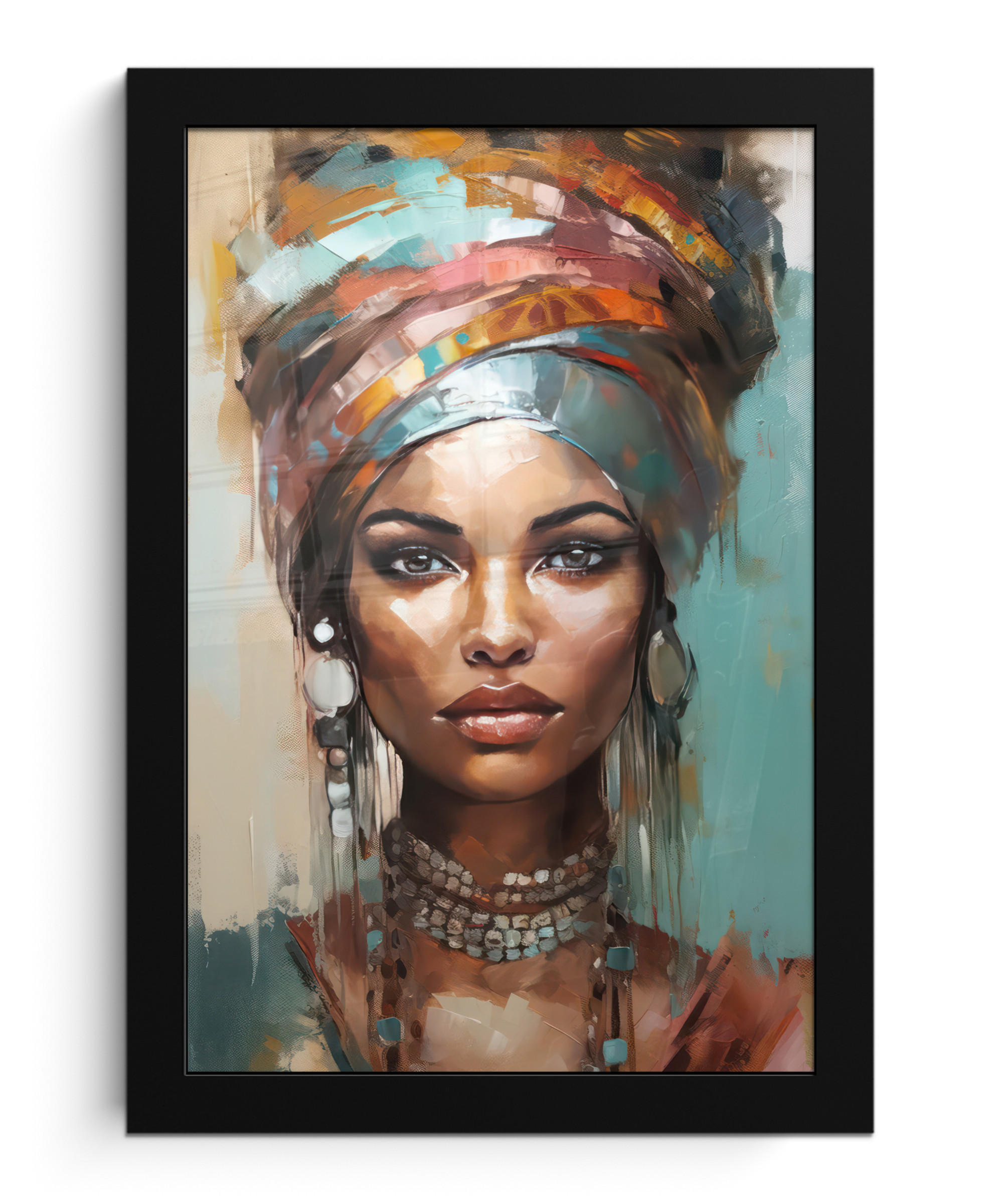 GERAHMTES BILD Frau - Kunst - Schmuck - Porträt 20x30 cm - Blaugrau, Papier (20/30cm) - MuchoWow