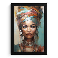 GERAHMTES BILD Frau - Kunst - Schmuck - Porträt 20x30 cm - Blaugrau, Papier (20/30cm) - MuchoWow