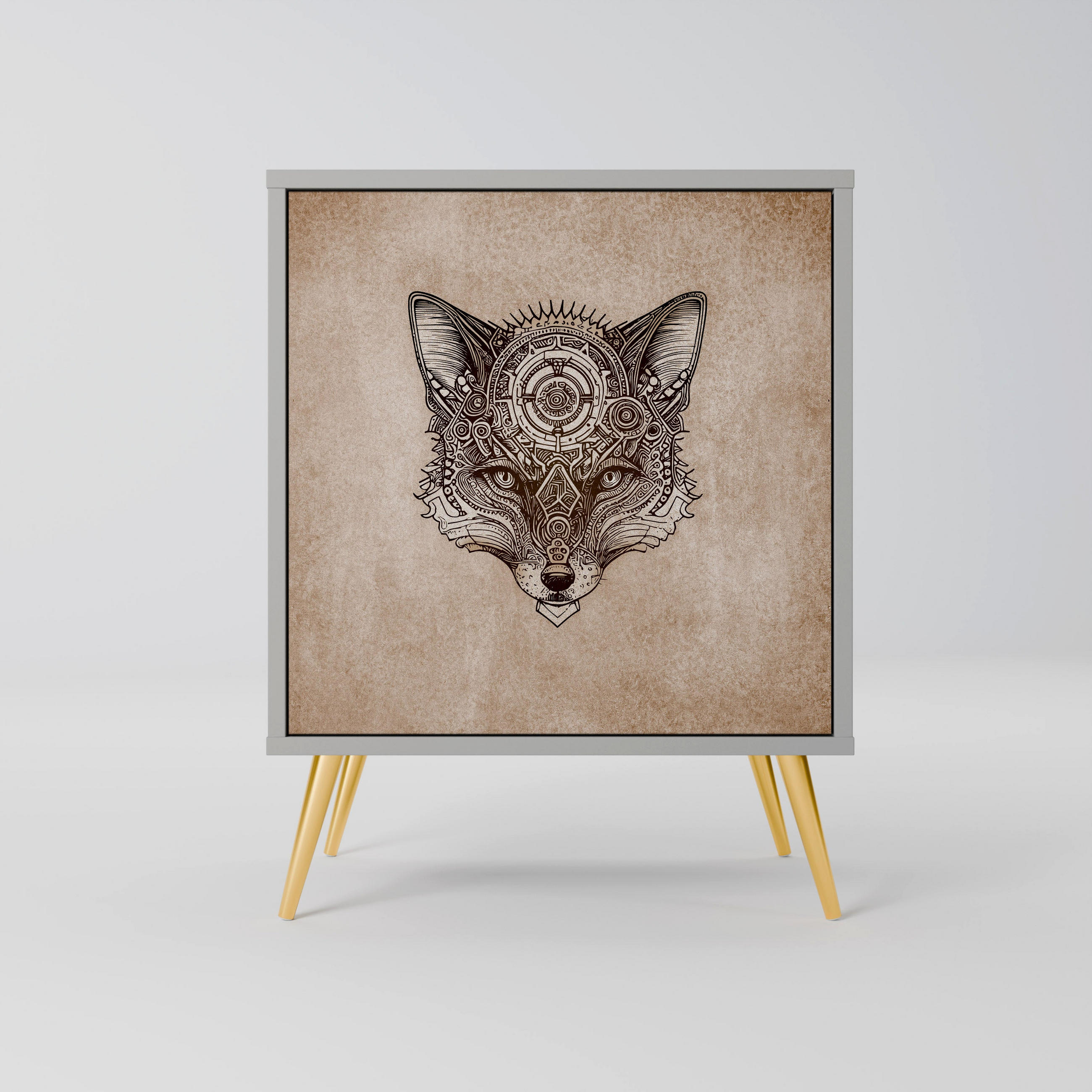 SIDEBOARD STEAMPUNK CLAN, Grau, 57,5x42x75,5 cm, Goldfarbene Metallfüße - Goldfarben/Multicolor, Holzwerkstoff/Metall (57.5/75.5/42cm) - SpaceRebels
