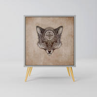 SIDEBOARD STEAMPUNK CLAN, Grau, 57,5x42x75,5 cm, Goldfarbene Metallfüße - Goldfarben/Multicolor, Holzwerkstoff/Metall (57.5/75.5/42cm) - SpaceRebels