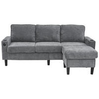 ECKSOFA L-Form Leinen mit USB-Anschluss und Typ-C Getränkehalter 202/137/80 cm Grau - Grau, Textil (137/202cm) - Redom
