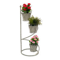 BLUMENTREPPE RUND mit 3 Töpfen Metall Weiß Grau 75 cm 96131 - Grau, Metall (28/75/13cm) - DanDiBo
