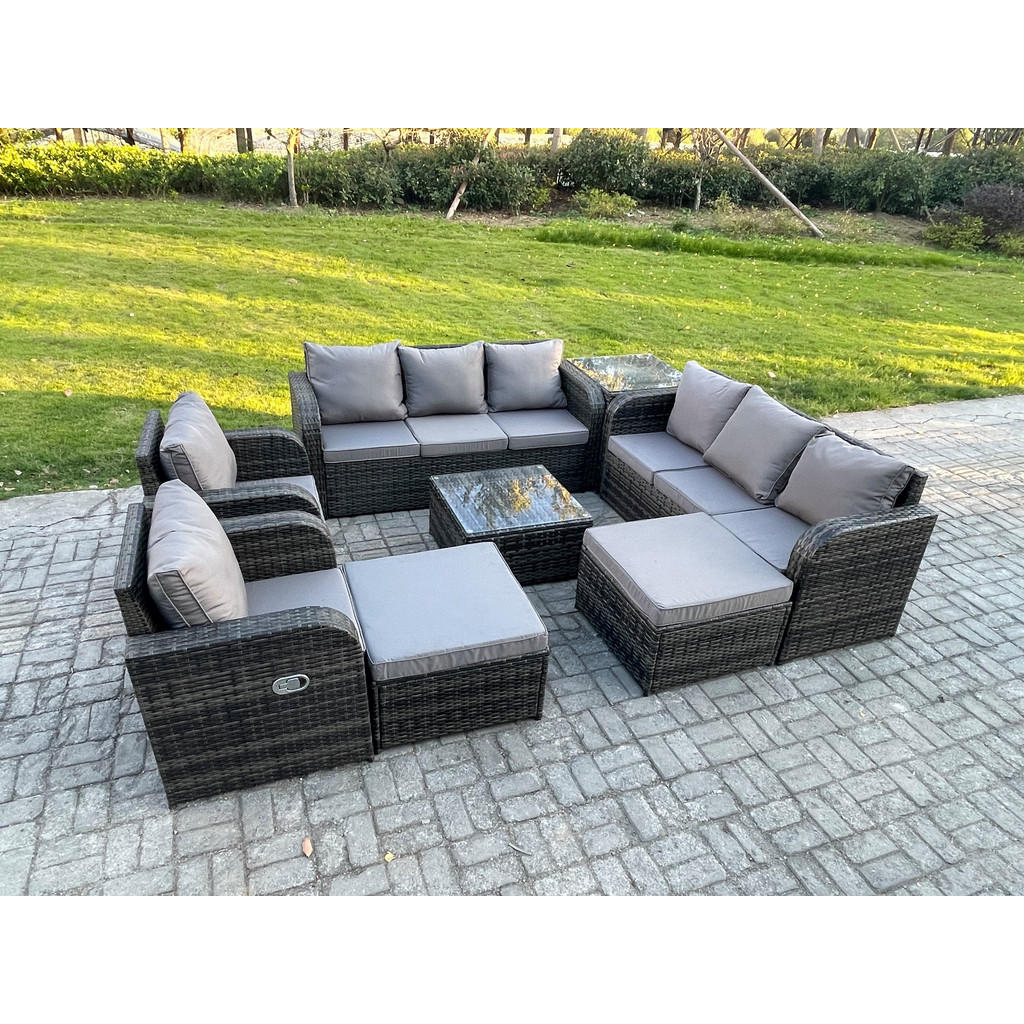 Thumbnail - Fimous Gartentischgruppe, Dunkelgrau, Metall, Kunststoff, Glas, 10-Sitzer, Füllung: Schaumstoff, quadratisch, Loungemöbe...