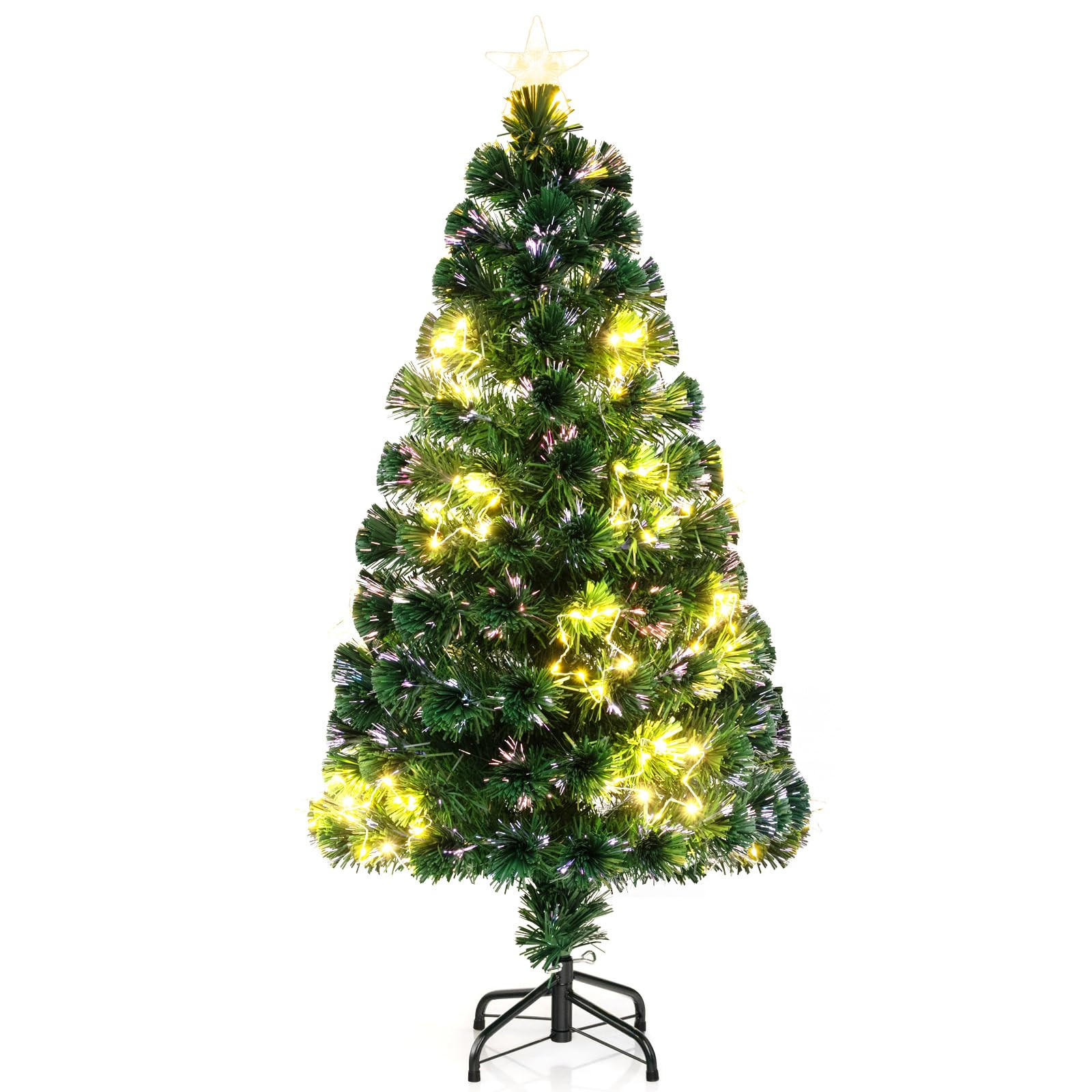 WEIHNACHTSBAUM Glasfaser Tannenform mit LEDs 120 cm grün - Grün, Metall (120cm) - COSTWAY