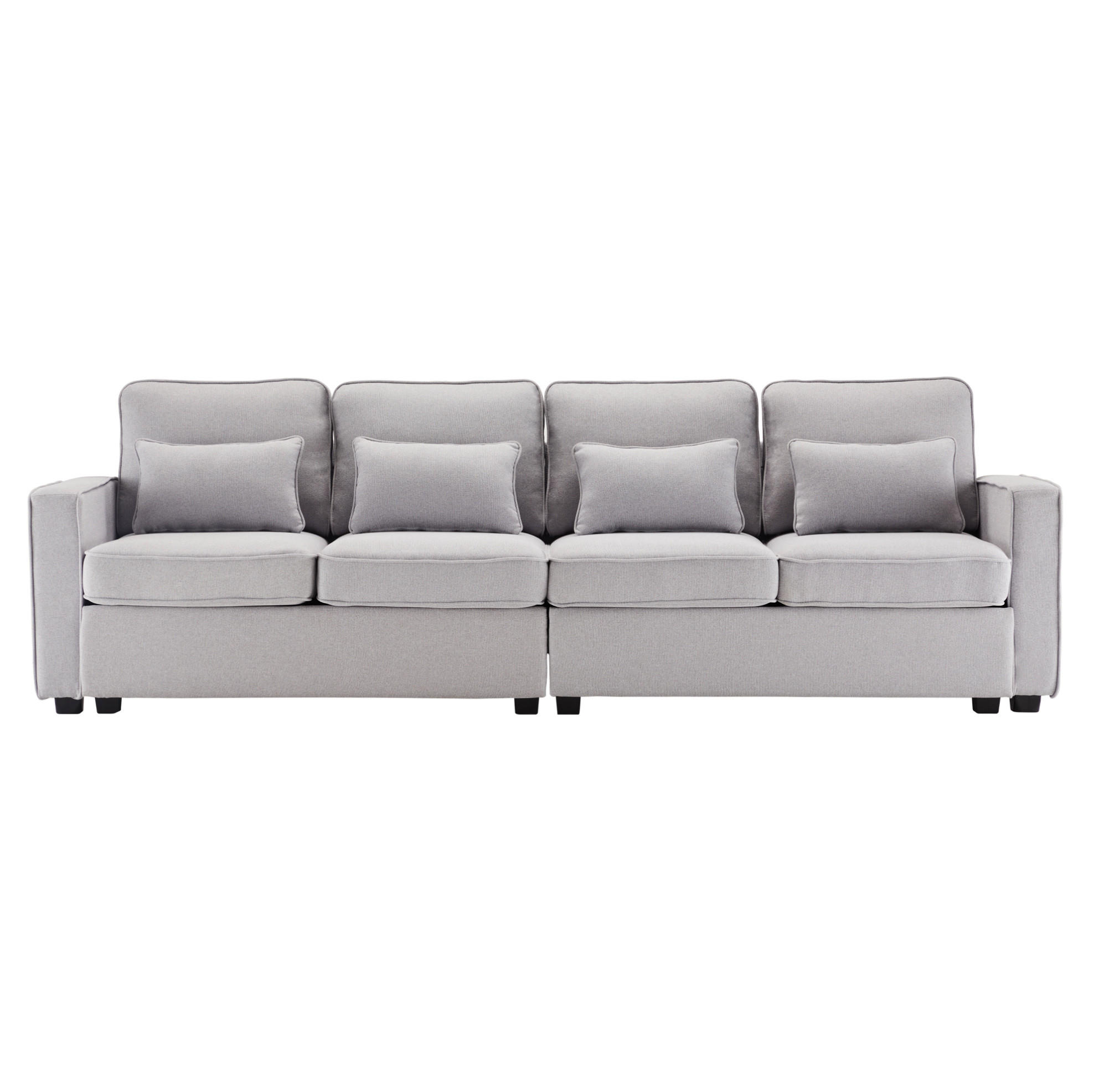 4-SITZER Sofa Leinenstoff mit Taschen an Armlehnen und 4 Kissen 264/83/87 cm Hellgrau - Hellgrau, Textil (87/264/83cm) - Redom