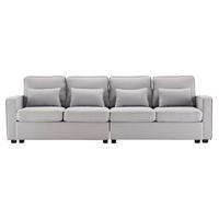 4-SITZER Sofa Leinenstoff mit Taschen an Armlehnen und 4 Kissen 264/83/87 cm Hellgrau - Hellgrau, Textil (87/264/83cm) - Redom