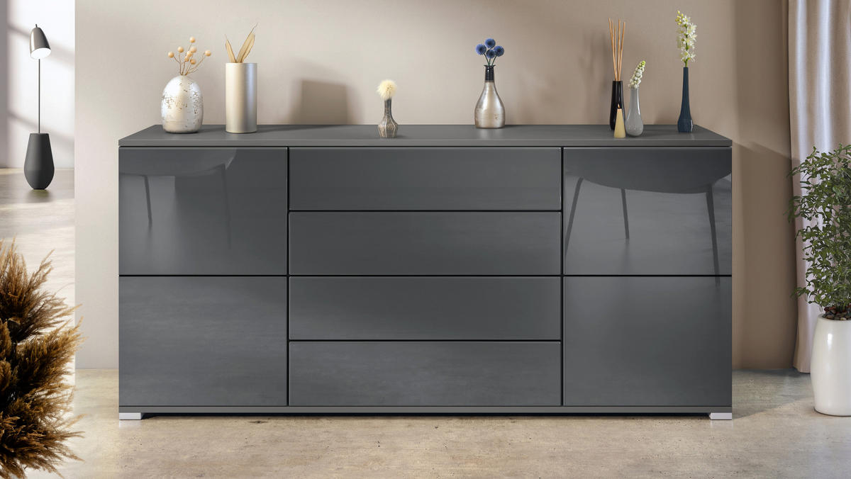 SIDEBOARD Rova Grau Hochglanz - Grau, Holzwerkstoff (166.5/75.5/35cm) - Vladon