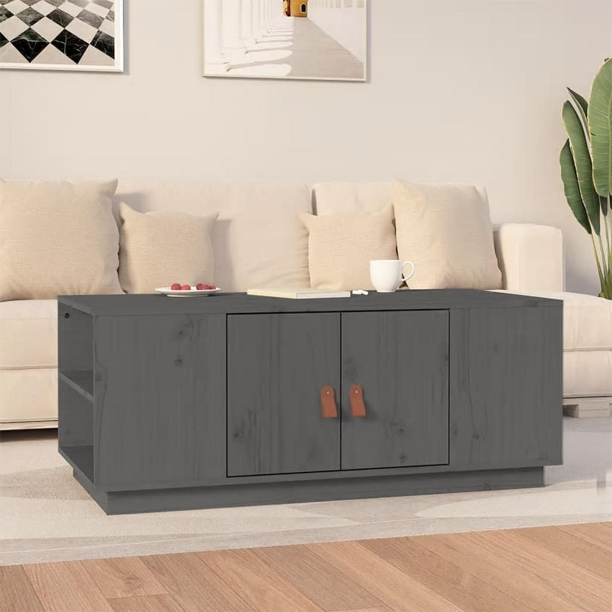COUCHTISCH Grau 100x50x41 cm Massivholz Kiefer - Grau, Holz (100/50/41cm) - furnicato