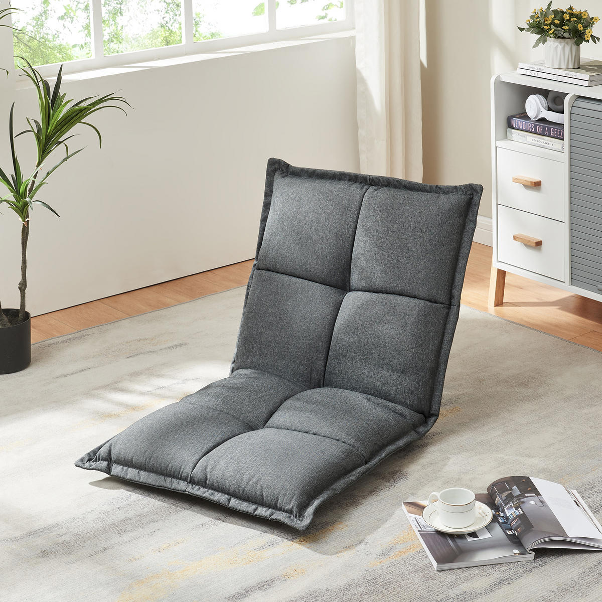 BODENSTUHL-SET 2 TLG. Deinze - Dunkelgrau, Textil (110/11/55cm) - [en.casa]