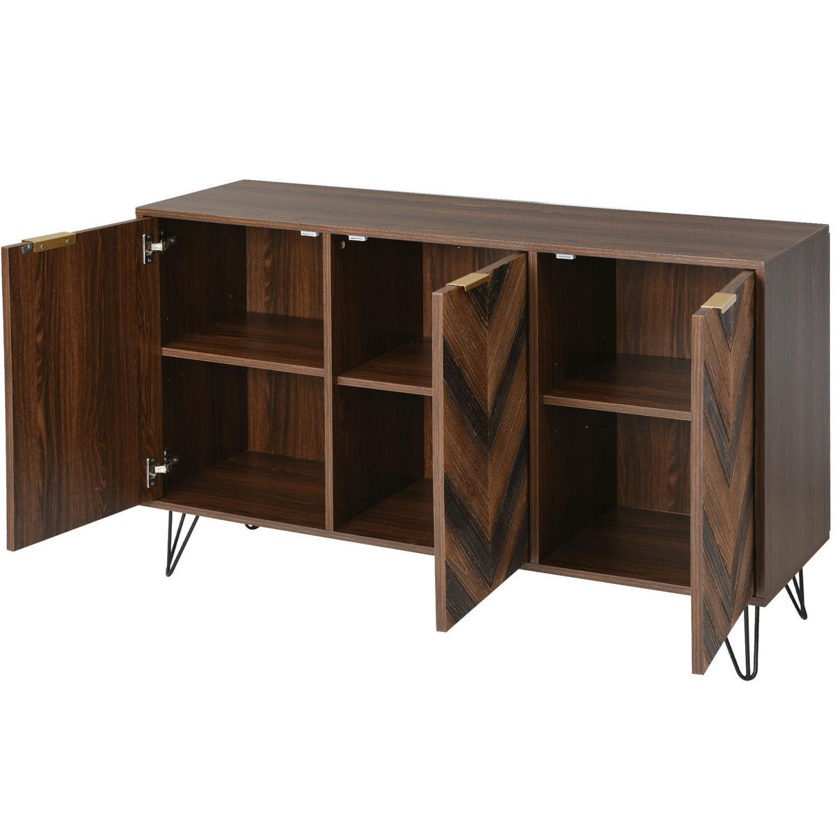 SIDEBOARD 120/38/76,5 cm mit 3 Türen in Naturfarbe und goldfarbenen Griffen - Naturfarben, Holzwerkstoff (120/76.5/38cm) - BEAOK