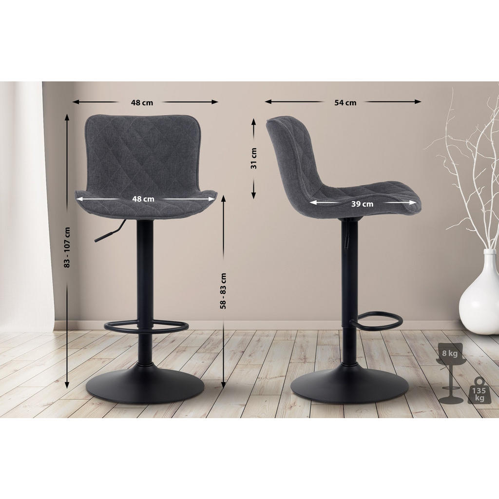 Thumbnail - CLP Barhocker, Schwarz, Textil, 48x83x54 cm, Esszimmer, Barmöbel, Barhocker