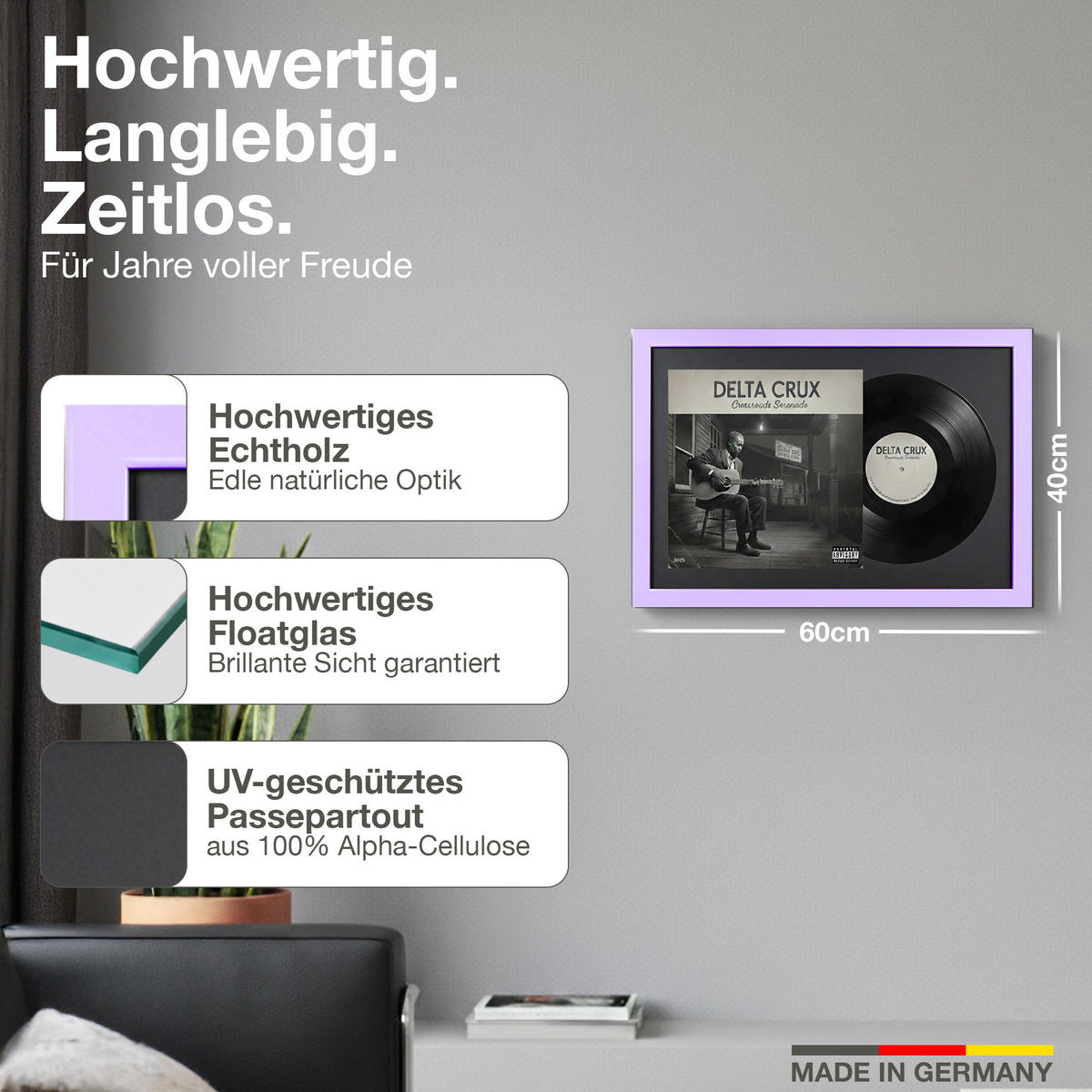 SCHALLPLATTEN RAHMEN 40/60 für Cover & Vinyl - Flieder, Holz (60/40cm) - K-Möbel