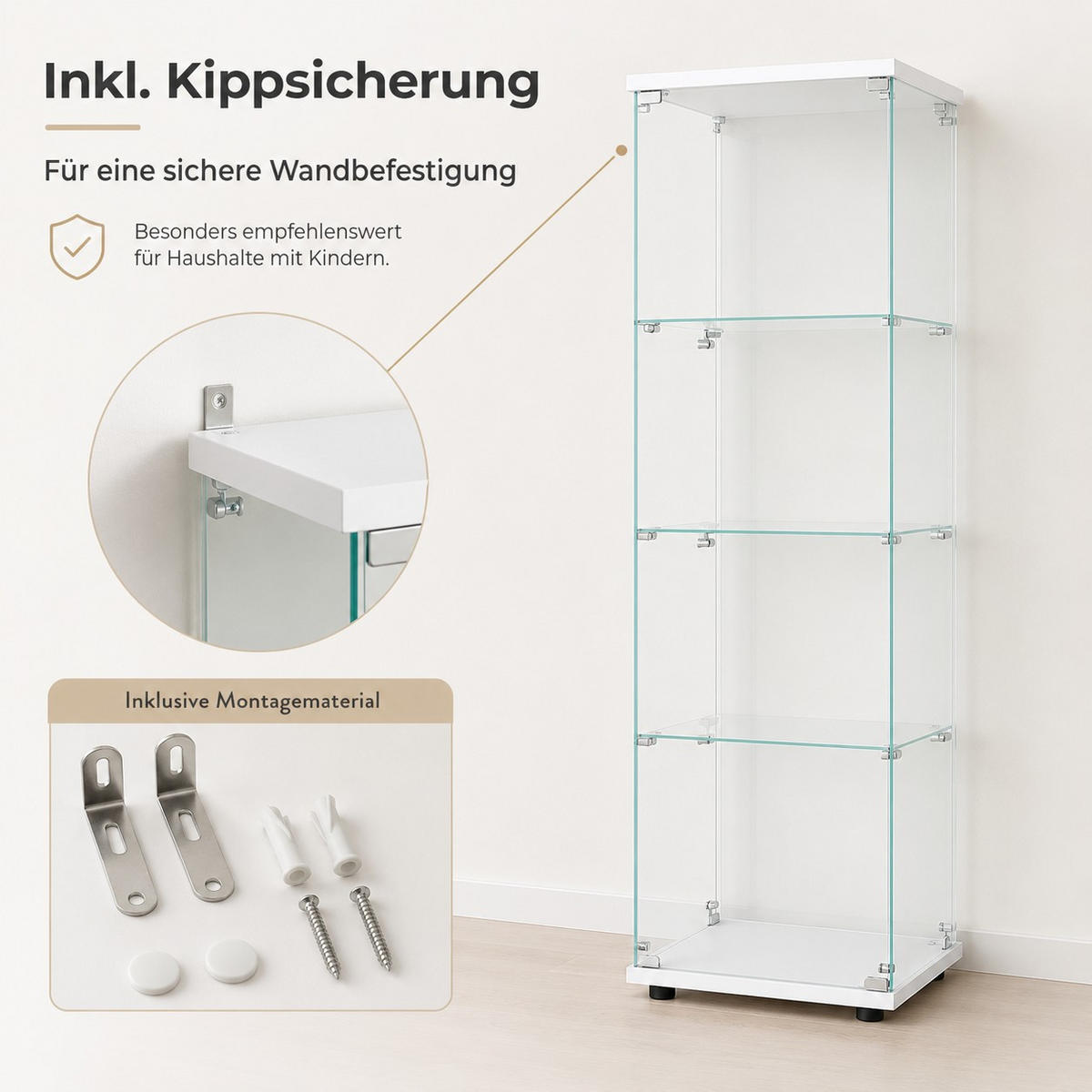 SAMMLERVITRINE WEISS 4 Etagen Glas Schrank Für Figuren Wein Bücher - Weiß, Glas (14.37/64.56/16.73cm) - SHOPENTRA