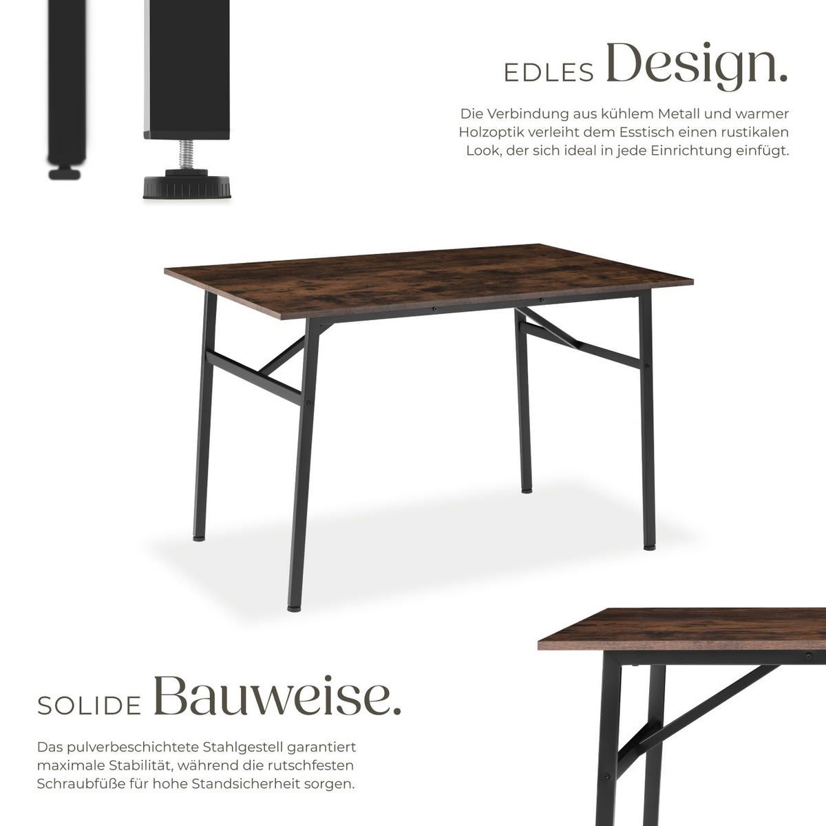 ESSTISCH Swansea,120 x 75 x 76 cm,Industrial Holz dunkel, rustikal - Rostfarben, Holz (120/75/76cm) - tectake