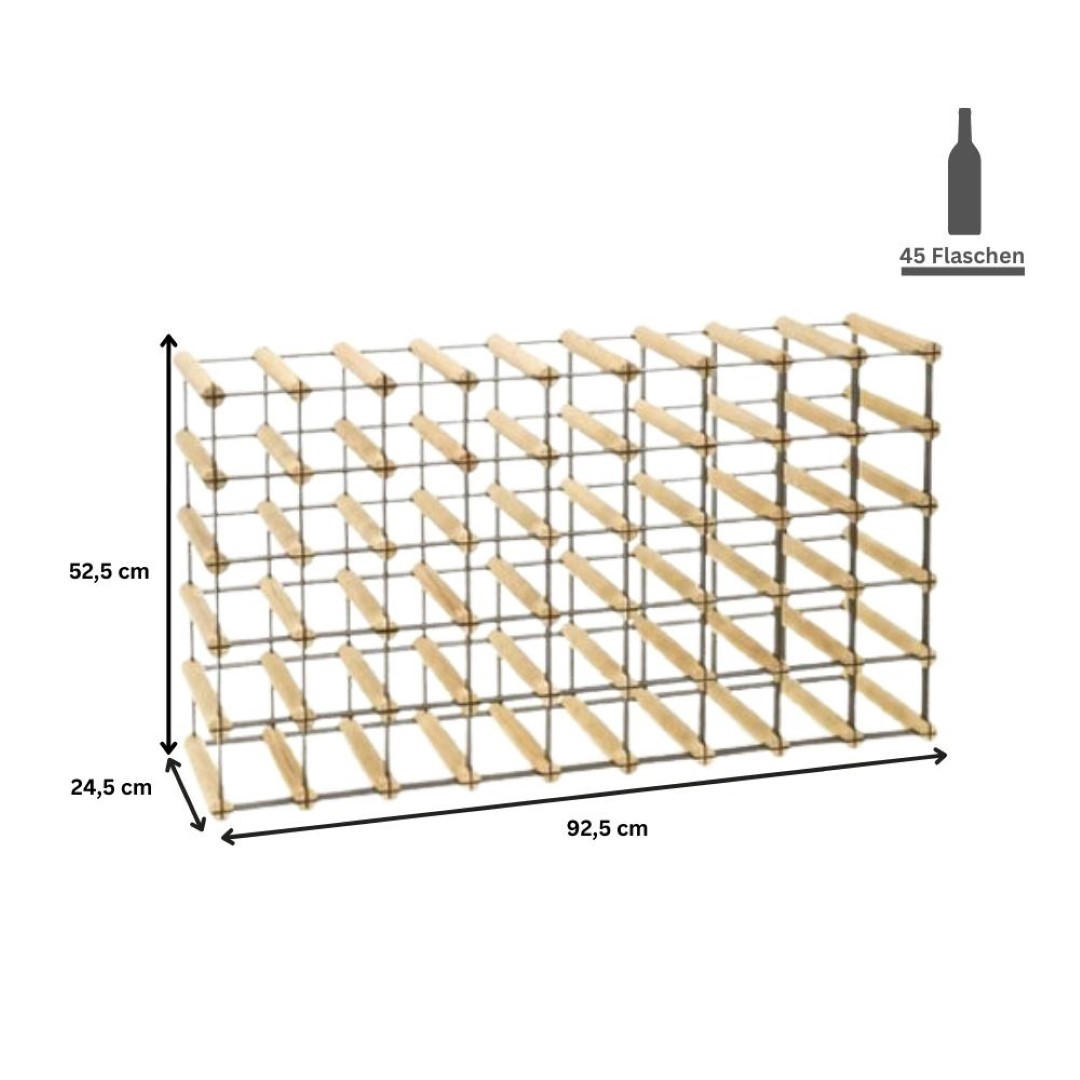 WEINREGAL Vinotega Mod Metal 52,5x92,5x24,5 cm 9x5 Flaschen Massives Kiefernholz Braun Geölt - Braun, Holz (92.5/52.5/24.5cm) - PROREGAL