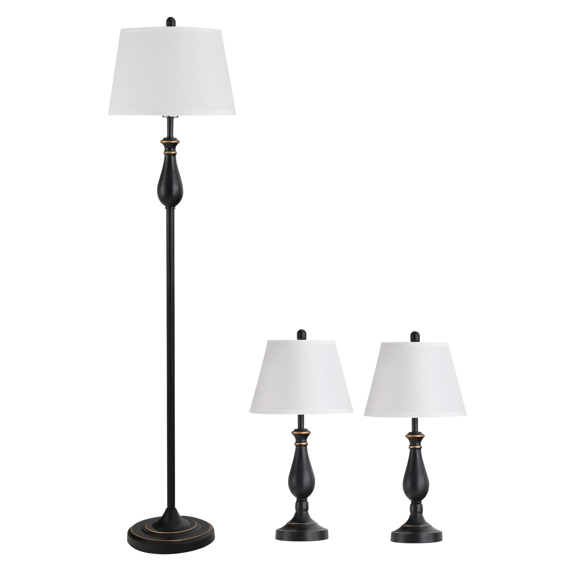 LAMPENSET, 3-tlg., Schwarz+Weiß, Metall, PS - Multicolor, Metall (38/158/30cm) - HOMCOM
