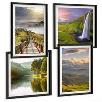 BILDER SET 4er Set - 50x50 cm & 40x60 cm Schwarzer Rahmen - Berglandschaften Wasserfall - Schwarz, Kunststoff (50/50cm) - TULUP