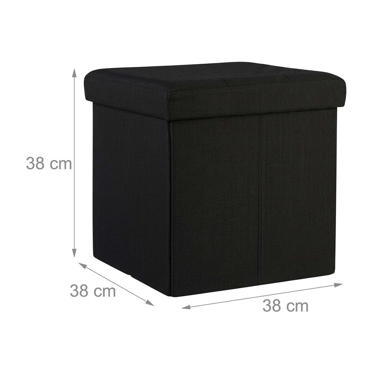 SITZHOCKER Schwarz Leinen faltbar Stauraum - Schwarz, Holzwerkstoff/Textil (38/38/38cm) - Relaxdays