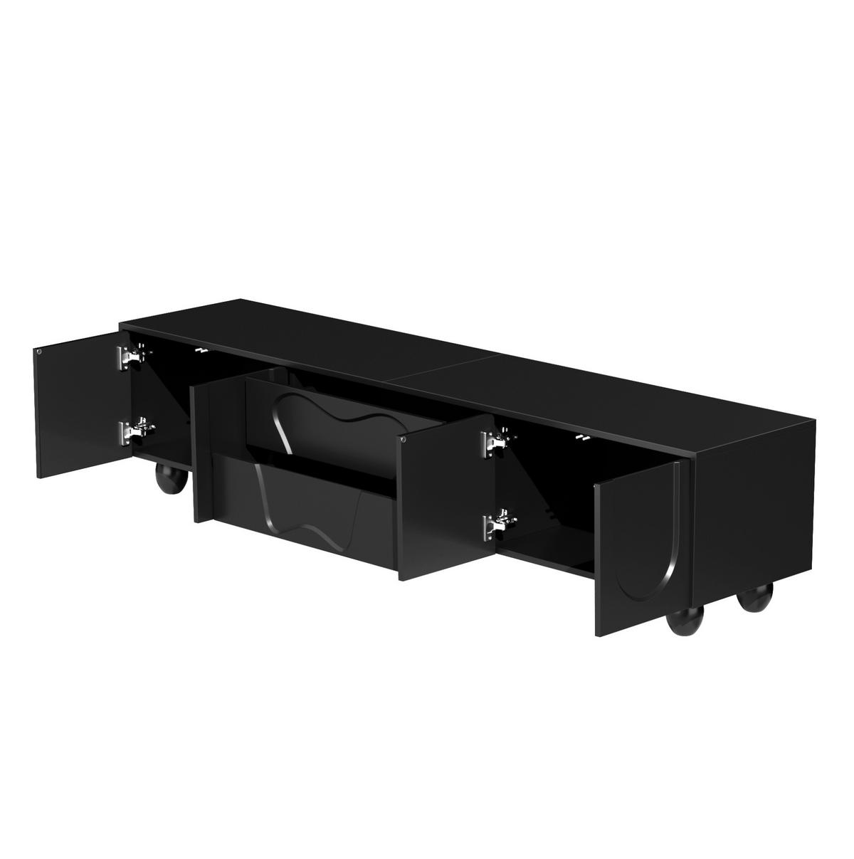 TV-SCHRANK aus Spanplatte 180x40x42 cm Schwarz mit Schubladen und Fächern, viel Stauraum und Massivholzbeinen - Schwarz, Holzwerkstoff (180/42/40cm) - Modfu