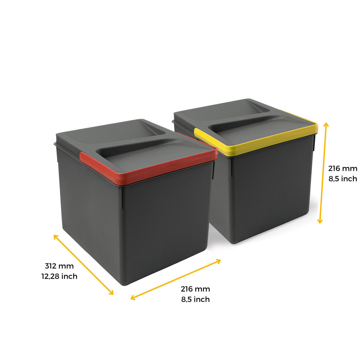 RECYCLINGBEHÄLTER für Küchenschublade, Höhe 216mm, 2x12Liter, Kunststoff anthrazitgrau 2er-set - Anthrazit, Kunststoff (24/30/33cm) - EMUCA