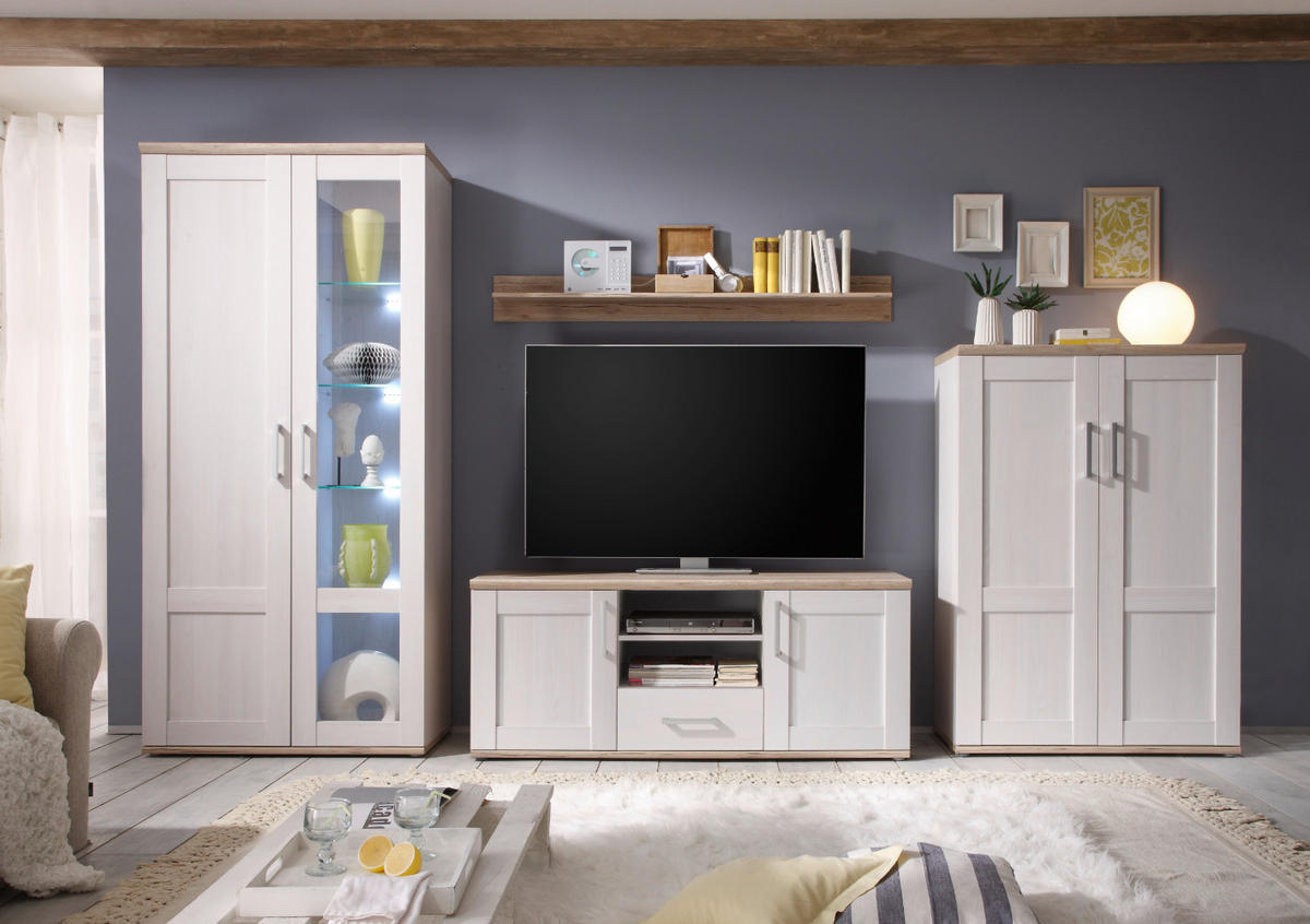 WOHNWAND Elegance 329/201/50 cm in Sibiu-Lärche, San Remo hell - Creme, Holz (329/201/50cm) - moebel dich auf