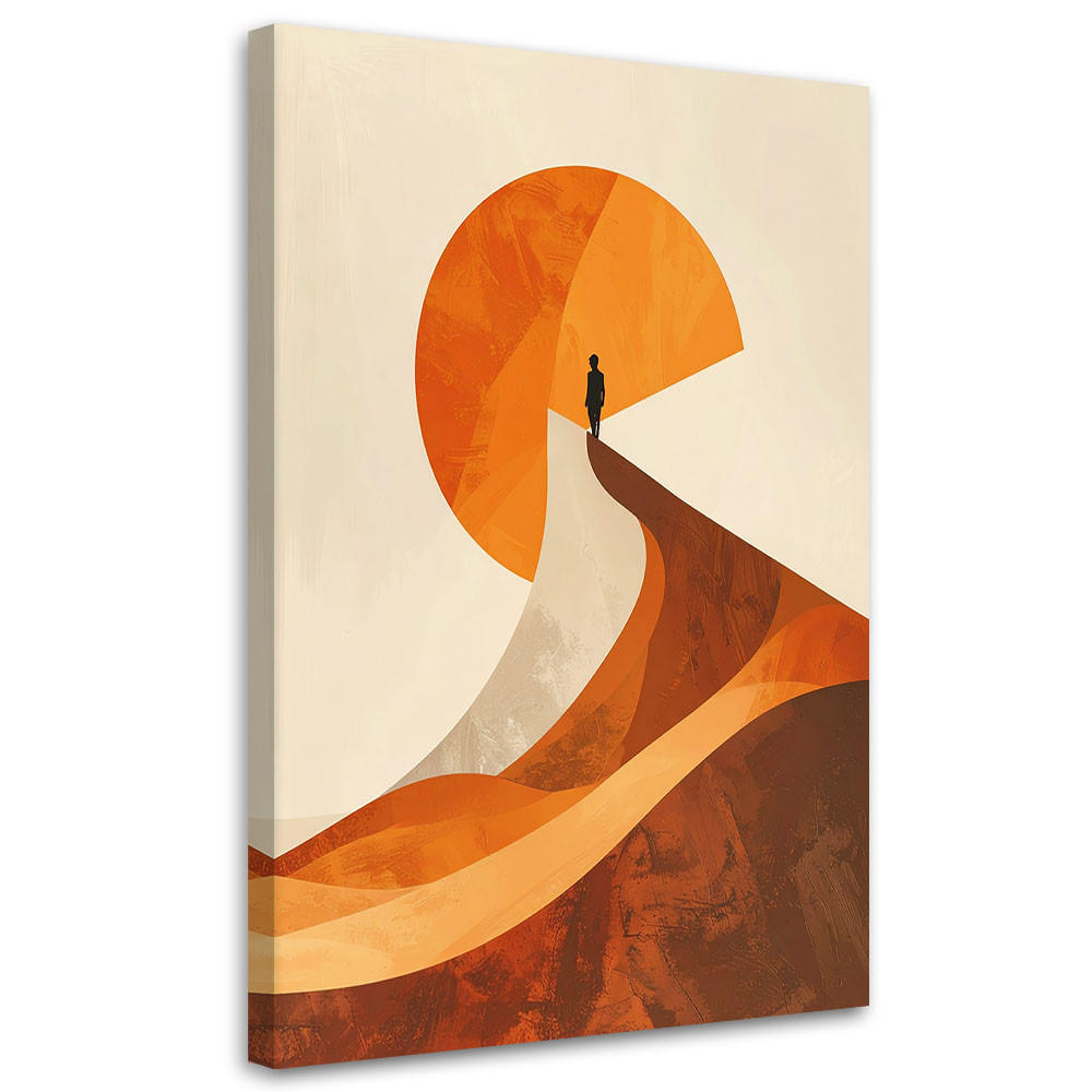 BILD auf Leinwand, Minimalistische Abstraktion mit orangefarbenen Wellen - Orange, Textil (70/100cm) - Feeby