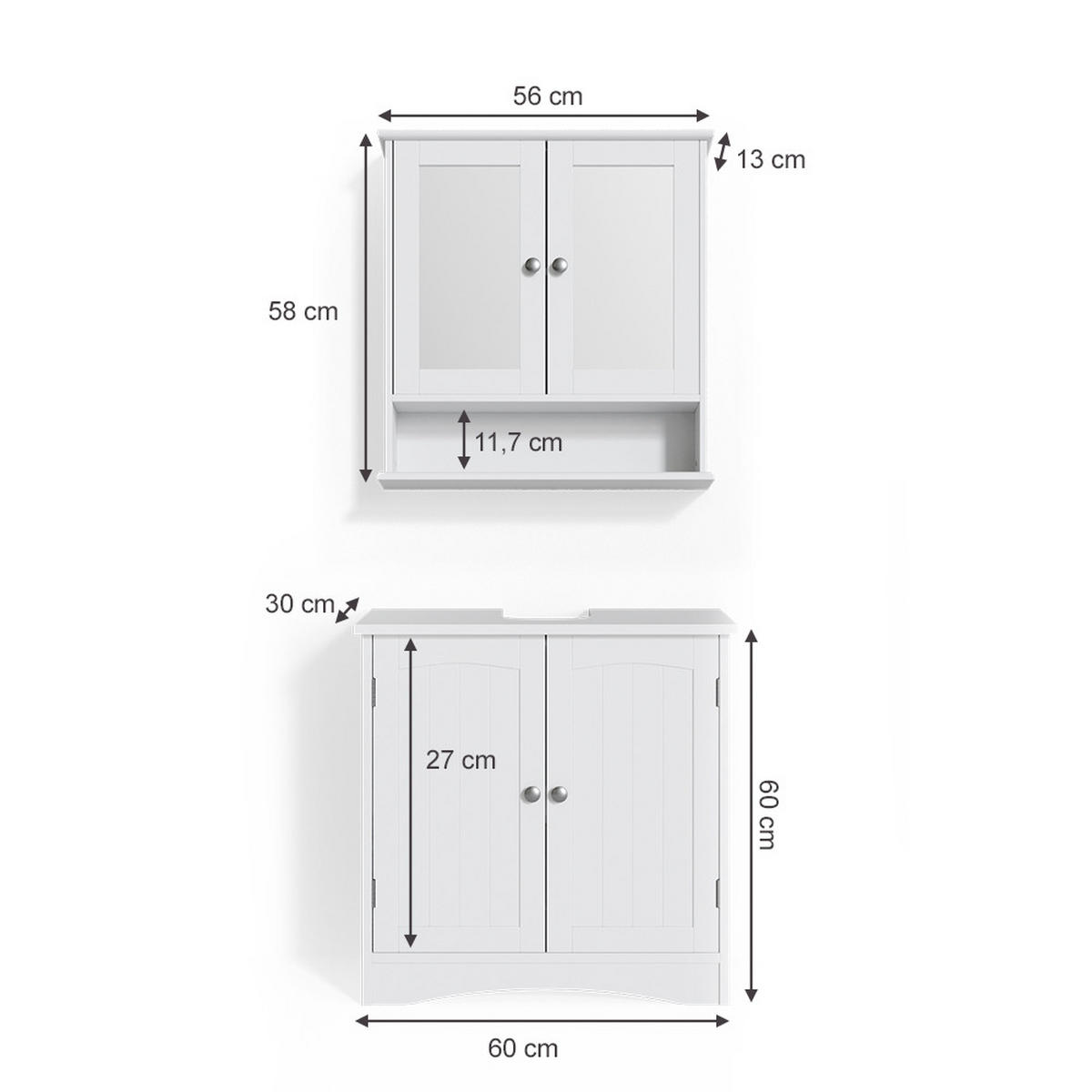 BADMÖBEL-SET Bianco Weiß 2 Teile - Weiß, Holzwerkstoff (60/60/30cm) - Vicco